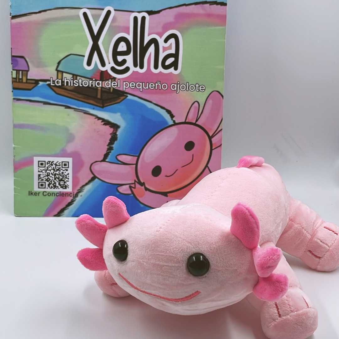 Peluche y Libro Xelha La Historia del Pequeño Ajolote