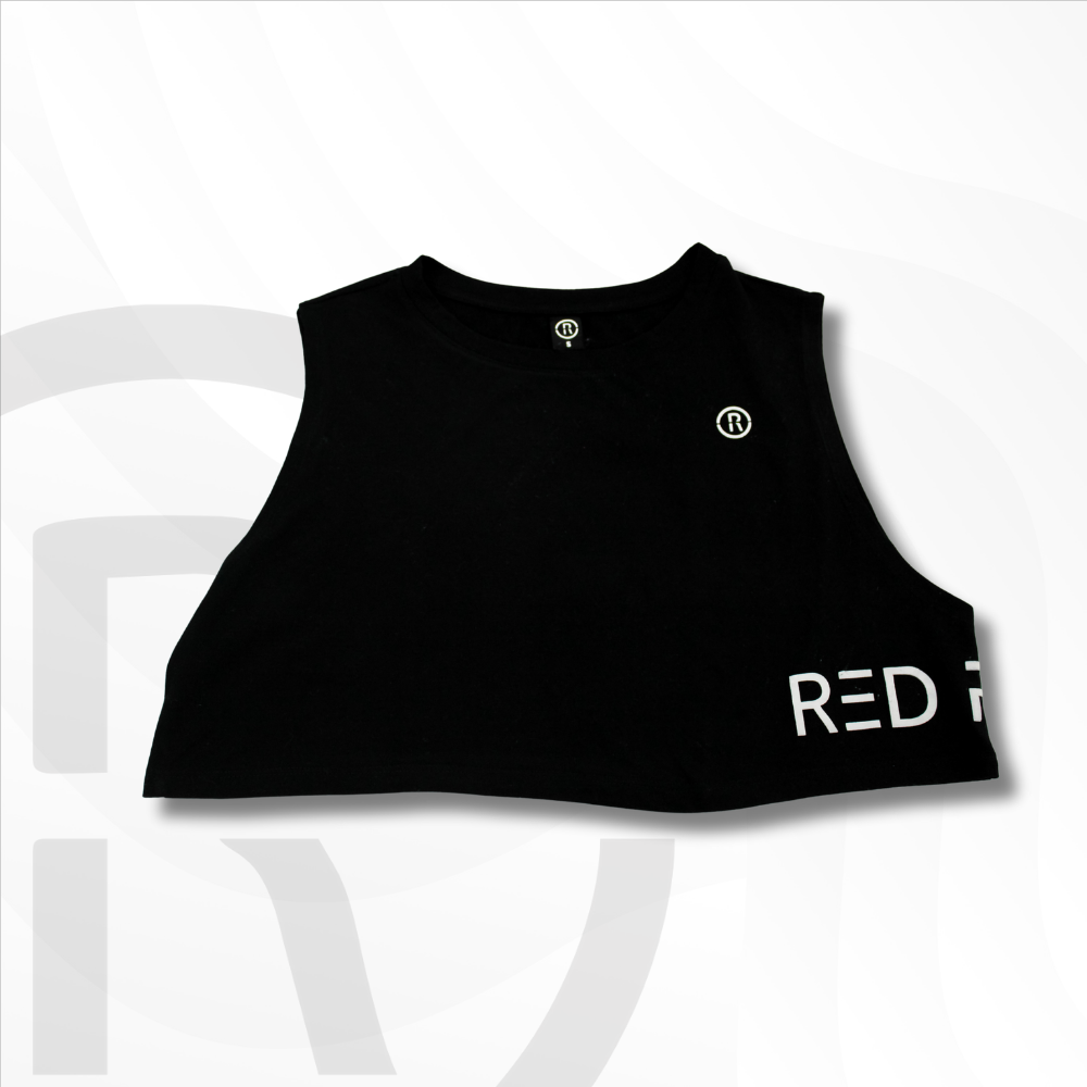 Vista frontal del Power Tank Top | RED FUTURO en color negro, mostrando el logo de Red Futuro.