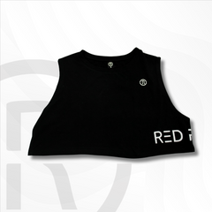 Vista frontal del Power Tank Top | RED FUTURO en color negro, mostrando el logo de Red Futuro.